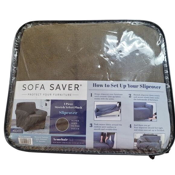 Sofa Saver Armchair Velvet Plush Slipcover, Walnut, 1 PC (Fits Chair Up to 48"W) - Picture 2 of 7
